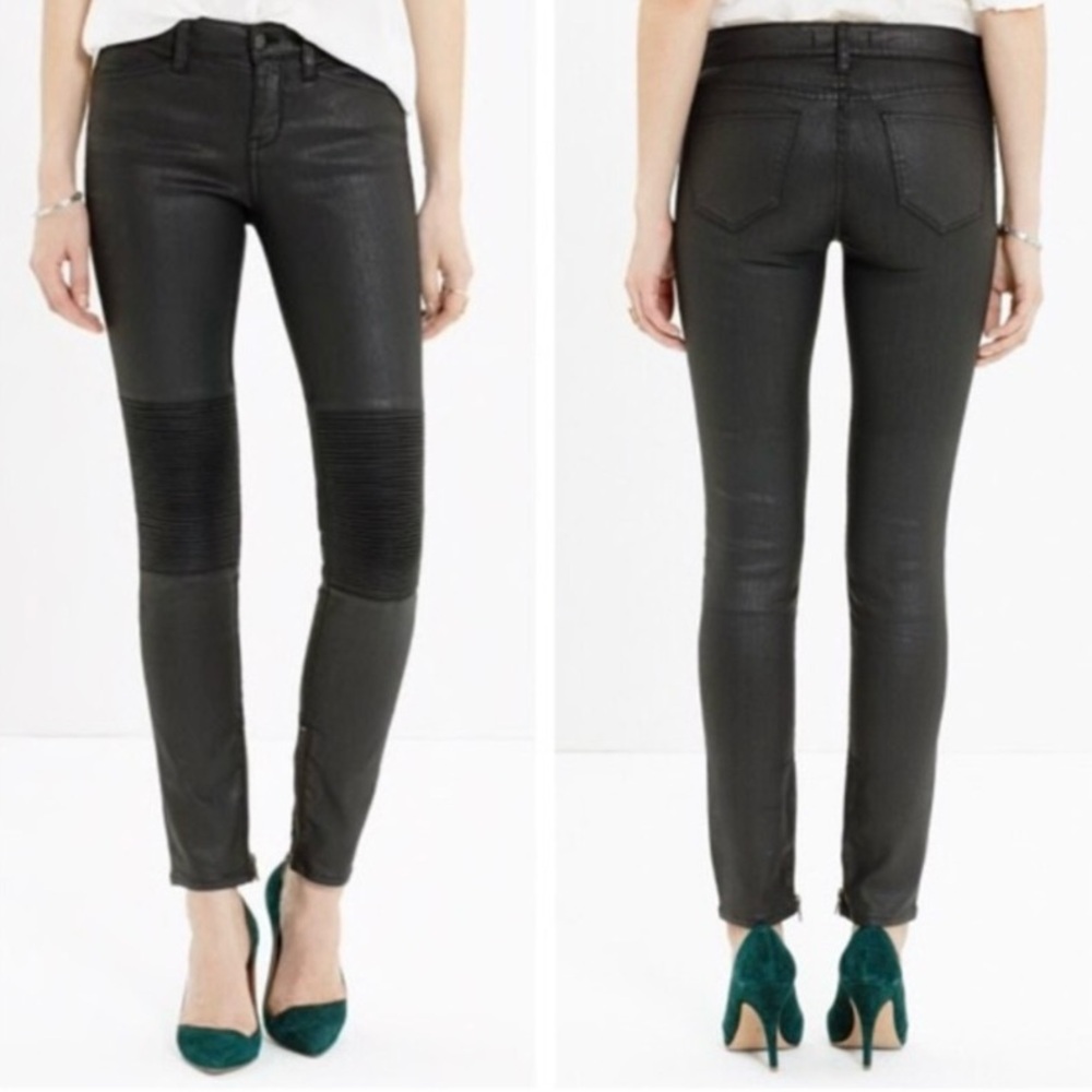 Madewell, Moto Faux-Leather Coated Skinny Jeans, Burgundy, Size 27